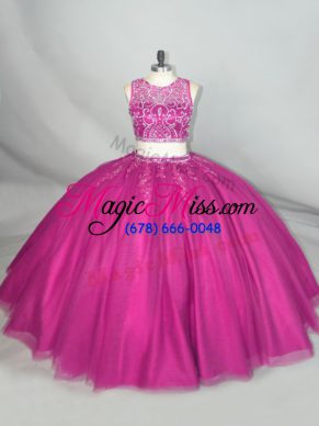 Classical Fuchsia Zipper Ball Gown Prom Dress Beading Sleeveless Floor Length