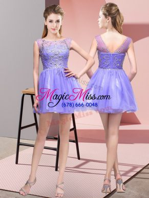 Beading Prom Evening Gown Lavender Zipper Sleeveless Mini Length