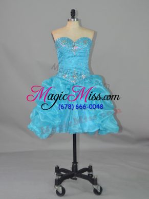 Excellent Aqua Blue Lace Up Sweetheart Beading and Pick Ups Prom Dresses Organza Sleeveless
