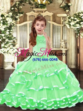 Modern Halter Top Backless Beading and Ruffled Layers Little Girls Pageant Dress Sleeveless