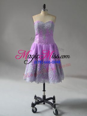 Lavender Lace Up Sweetheart Appliques and Embroidery Prom Dresses Tulle Sleeveless