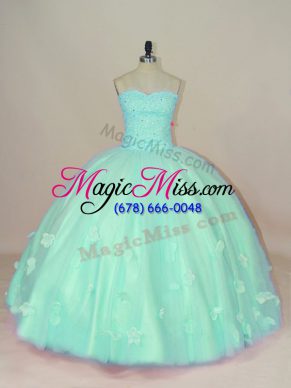 Fine Sweetheart Sleeveless Lace Up 15th Birthday Dress Apple Green Tulle