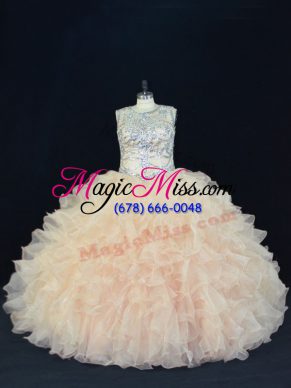 Champagne Sleeveless Organza Lace Up Vestidos de Quinceanera for Sweet 16 and Quinceanera