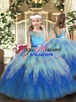 Multi-color Backless Scoop Lace and Ruffles High School Pageant Dress Tulle Sleeveless