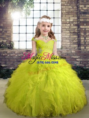 Yellow Green Straps Lace Up Beading and Ruffles Kids Pageant Dress Sleeveless