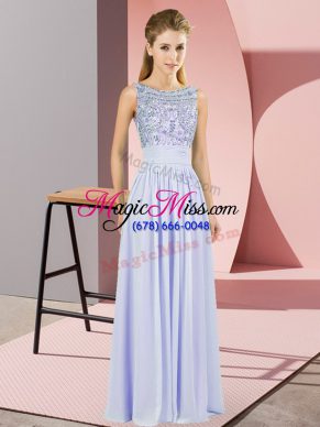 Hot Selling Lavender Backless Scoop Beading Prom Evening Gown Chiffon Sleeveless