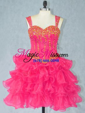 On Sale Ball Gowns Mother Of The Bride Dress Hot Pink Halter Top Organza Sleeveless Mini Length Lace Up