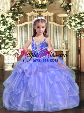 Eye-catching Sleeveless Floor Length Beading and Ruffles Lace Up Little Girl Pageant Gowns with Lavender