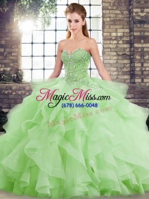 Wonderful Sweet 16 Dress Military Ball and Sweet 16 and Quinceanera with Beading and Ruffles Sweetheart Sleeveless Brush Train Lace Up