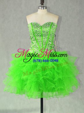 Adorable Organza Sleeveless Mini Length Prom Evening Gown and Beading and Ruffles