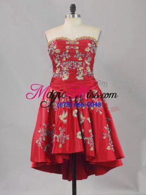 Dazzling Sweetheart Sleeveless Satin Prom Homecoming Dress Embroidery Lace Up