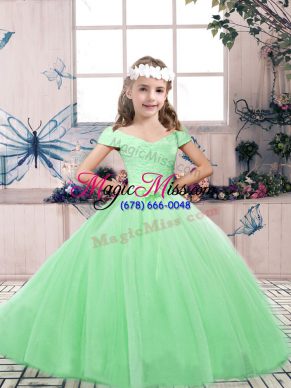 Tulle Off The Shoulder Sleeveless Lace Up Lace and Belt Little Girls Pageant Dress Wholesale in