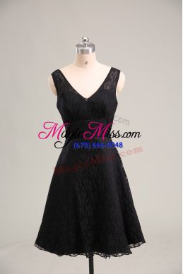 Nice Mini Length Zipper Prom Dresses Black for Prom and Party with Lace