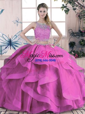 Sexy Sleeveless Lace Up Floor Length Beading and Lace and Ruffles Vestidos de Quinceanera