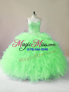 Artistic Ball Gowns Beading and Ruffles Quinceanera Gown Lace Up Tulle Sleeveless Floor Length