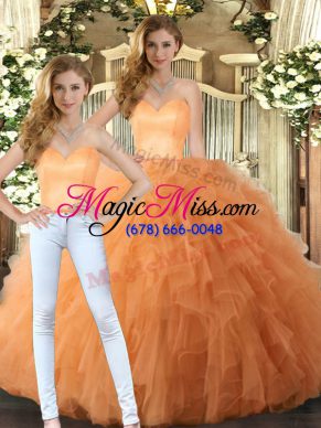 Wonderful Tulle Sweetheart Sleeveless Lace Up Ruffles Quinceanera Gown in Orange