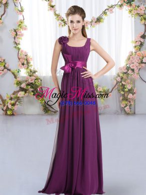 Fashion Sleeveless Zipper Floor Length Belt and Hand Made Flower Bridesmaid Dress