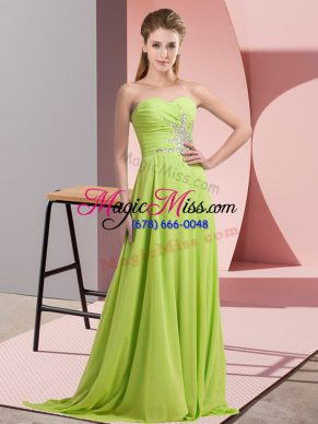 Long Sleeves Lace Up Floor Length Beading and Ruching