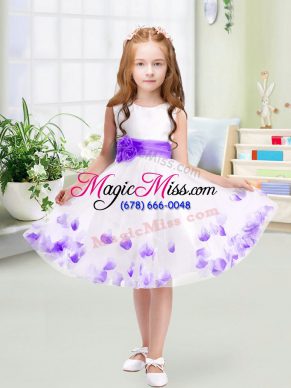 White Sleeveless Appliques and Belt Knee Length Toddler Flower Girl Dress