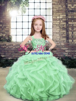 Admirable Floor Length Apple Green Pageant Gowns Straps Sleeveless Lace Up