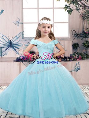 Superior Sleeveless Lace and Belt Lace Up Pageant Gowns For Girls