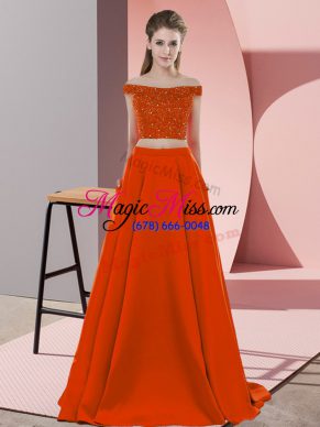 Rust Red Prom Dress Off The Shoulder Sleeveless Sweep Train Backless