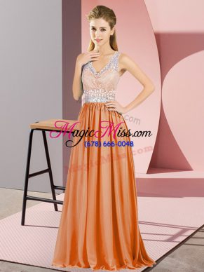 Orange Sleeveless Beading and Lace Floor Length Dress for Prom