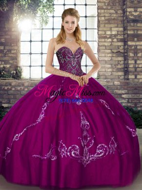 Free and Easy Fuchsia Quinceanera Gowns Military Ball and Sweet 16 and Quinceanera with Beading and Embroidery Sweetheart Sleeveless Lace Up