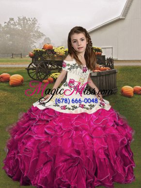 Organza Sleeveless Floor Length High School Pageant Dress and Embroidery and Ruffles