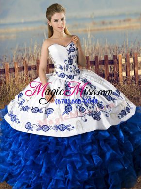 Captivating Floor Length Blue And White 15 Quinceanera Dress Sweetheart Sleeveless Lace Up