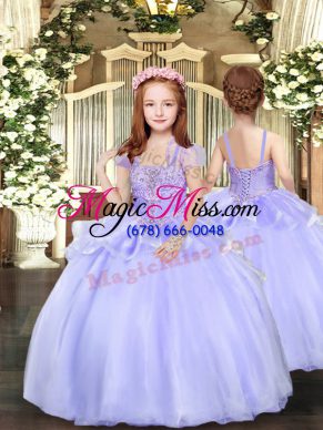 Pretty Lavender Sleeveless Organza Lace Up Child Pageant Dress for Party and Wedding Party