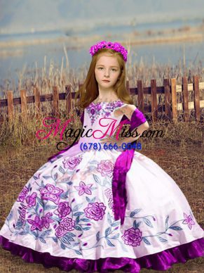 Elegant Sleeveless Lace Up Floor Length Embroidery Pageant Gowns For Girls