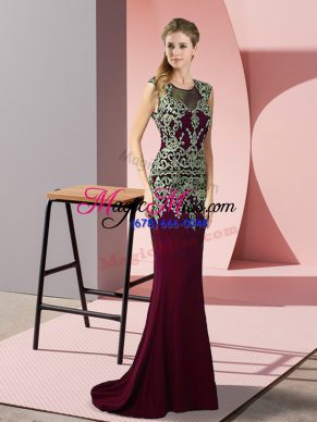 Column/Sheath Sleeveless Burgundy Dress for Prom Sweep Train Zipper