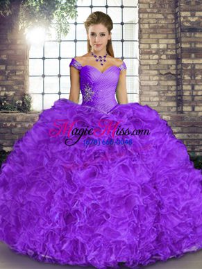 Captivating Lavender Organza Lace Up 15 Quinceanera Dress Sleeveless Floor Length Beading and Ruffles
