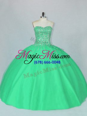 Modern Green Sleeveless Floor Length Beading Lace Up Quinceanera Dress