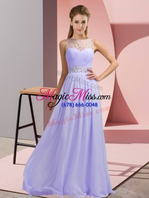 Empire Prom Gown Lavender Scoop Chiffon Sleeveless Floor Length Backless