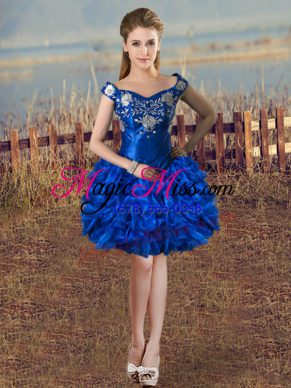 New Style Royal Blue Sleeveless Organza Lace Up for Prom and Party