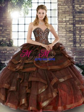 On Sale Floor Length Brown Quinceanera Dresses Sweetheart Sleeveless Lace Up