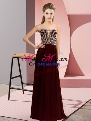Discount Brown Sleeveless Floor Length Beading Lace Up Womens Evening Dresses