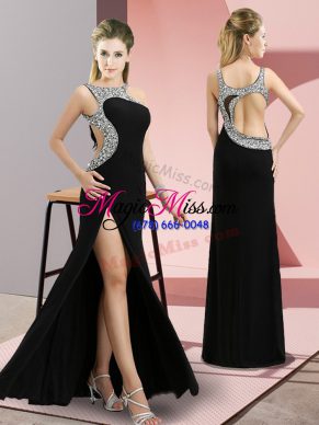 Fashionable Elastic Woven Satin Sleeveless Floor Length Prom Party Dress and Beading