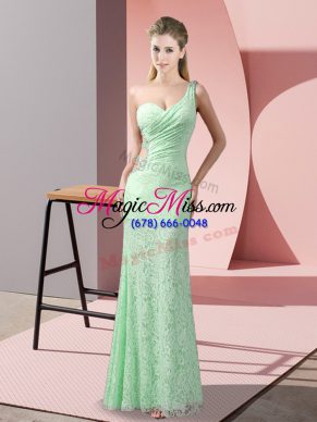 Superior Apple Green One Shoulder Neckline Beading and Lace Evening Dress Sleeveless Criss Cross
