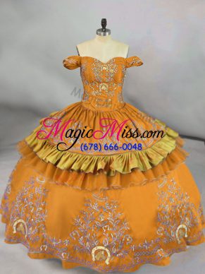Gold Quinceanera Gowns Sweet 16 and Quinceanera with Embroidery Off The Shoulder Sleeveless Lace Up
