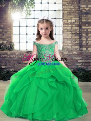 Superior Green Sleeveless Tulle Lace Up Child Pageant Dress for Party and Wedding Party