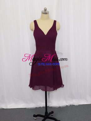 Dark Purple Zipper Mother Of The Bride Dress Ruching Sleeveless Mini Length