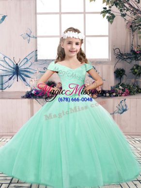Apple Green Pageant Dress Womens Party and Wedding Party with Lace and Belt Off The Shoulder Sleeveless Lace Up