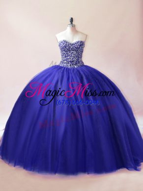 On Sale Sleeveless Floor Length Beading Lace Up Quinceanera Gowns with Royal Blue