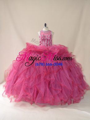 Elegant Lace Up 15 Quinceanera Dress Burgundy and In with Beading and Ruffles Brush Train