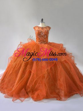 Fitting Sleeveless Brush Train Ruffles Lace Up Ball Gown Prom Dress
