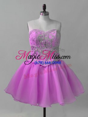 Fashionable Lilac Sleeveless Beading Mini Length Club Wear