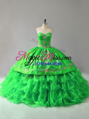 Best Floor Length Lace Up 15th Birthday Dress for Sweet 16 and Quinceanera with Embroidery and Ruffles